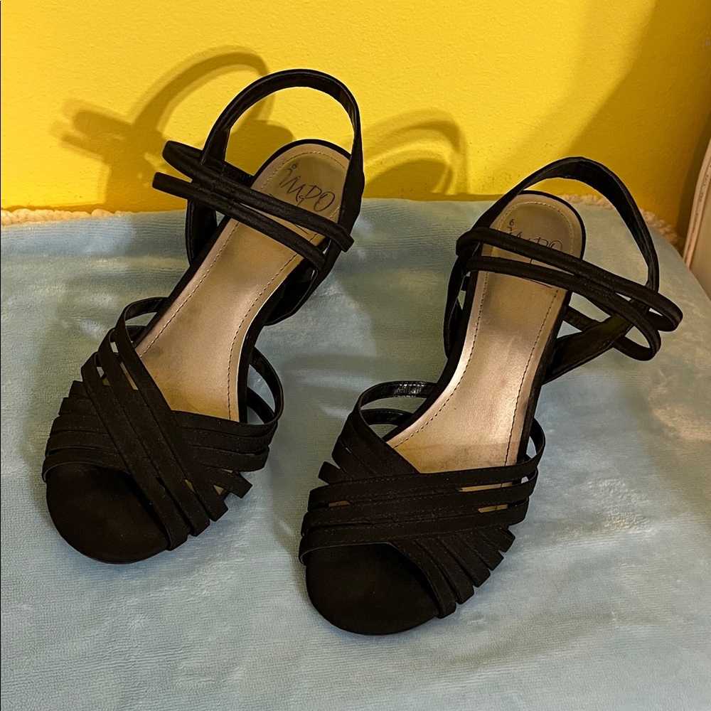 IMPO Stretch Black Strappy Heels Size 8.5 | Comfort Slingback Sandals